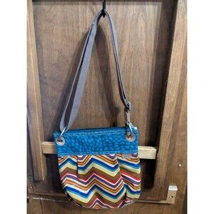 FOSSIL Key-Per Crossbody Chevron Print Coated Canvas Purse BAG